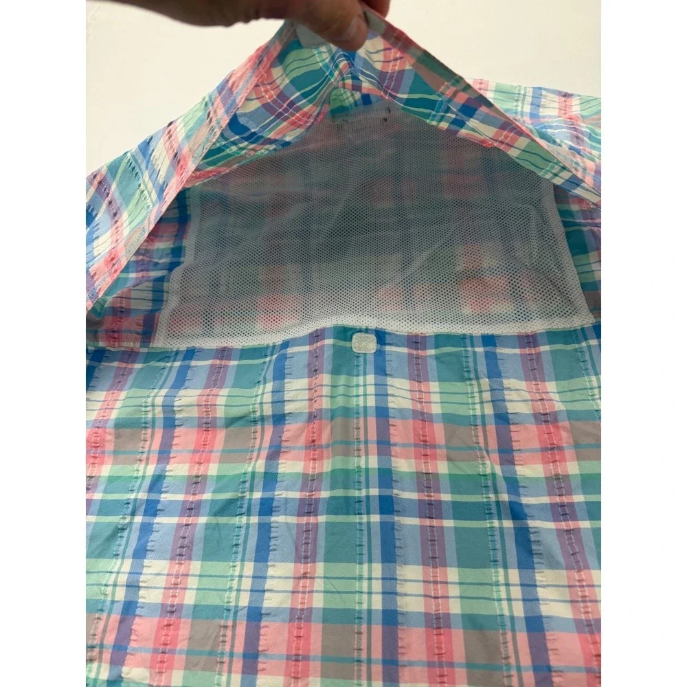 Vineyard Vines Harbor Shirt Mens Medium Multicolor Plaid Seersucker Fishing Vent
